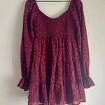 VICI  Long Sleeve Smocked Burgundy Lepoard Babydoll Dress Size Medium Photo 1