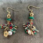 Boho Beaded Dangle Earrings Hammered Metal Beads Turquoise Red Y2K Bohemian Green Photo 4