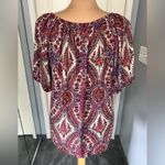 One World  Boho Pleated Tassel Tie‎ Peasant Top Photo 3