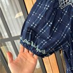 Madewell Embroidered Puff short Sleeve Babydoll Dress Indigo Plaid navy pockets Photo 7