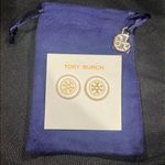 Tory Burch • White/Gold Logo • Circle Stud Earrings w/ Dust Bag Photo 0