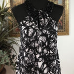 Cato  Women’s Sleeveless Beaded Neck Top Medium Black White Abstract Print Photo 0
