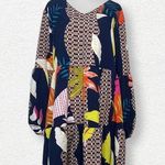 Abstract Print V Neck Long Sleeved Mini Dress Size L Photo 0
