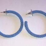 Boho Seed Bead Beaded Huge Hoop Pierced Earrings Blue Photo 1