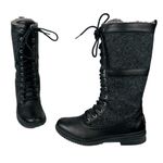 UGG  Elvia Black Leather Waterproof Boots Sz 6 Knee High Lace Up Wool Lined Photo 3
