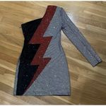 Balmain  Dress Crystal Embellished Metallic Asymmetrical Lightning Bolt Sz XS S‌‌ Photo 2