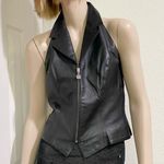 Vintage Y2K ST 100% Leather Halter Backless Black Vest Size 4 Photo 0