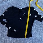 Chic Black Long Sleeve Top with White Bow Details Size M Photo 9