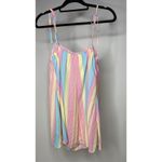 Buddy Love Women's Small Mini Dress Striped Tie Shoulder Bright Pastel Colorful Photo 2