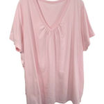 Woman Within  Plus Size 3X Top 30 32W Pink Solid V Neck‎ Short Seeve Cotton 823 Photo 0