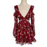 Alamour the Label Annabell Cutout Floral Sheer Floaty Mini Dress Red Size XS Photo 5