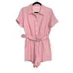Lost + Wander  Anthropologie Majorca Linen Blend Pink Short Sleeve Romper SMALL Photo 2