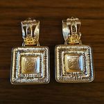St. John 💕💕 Square Shape Clip On Earrings ~ Gold with Ivory Enamel NWOT Photo 5