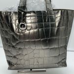 Furla  Croco Embossed Metallic Leather Diagonally Divided Three Pocket‎ Tote Bag Photo 0