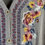 Andree by Unit  Sz S Blouse Embroidered Waffle Knit Tie Front Long Sleeve V-neck Photo 4