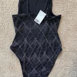 H&M NWT  Divided Bodysuit - Black With Silver Glitter Geometric Print Photo 2