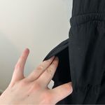 Chico's  Poplin Fringe Puff Sleeve Dress Midi Length Black Tiered Skirt Size 12 Photo 5