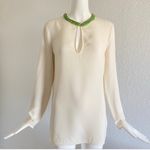 Gucci  Cream Silk Blouse with Green Neckline Photo 0