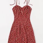 Women's Dress Frill Trim Strap Knot Front Ditsy Floral Dress Red Size XS Photo 1