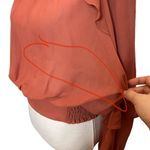 frame denim Frame High Neck Long Sleeves Ruffled Smocked Chiffon Blouse Spice Womens Size M Photo 11