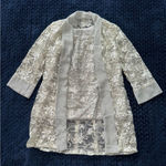 LT Lanting Bride White Sheered LS‎ Beaded Open Front Embroidered Tunic Sz Small Photo 0