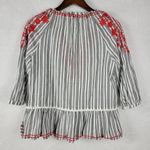 Kate Spade Womens Blouse Size XS Gray Striped Embroidered Tassels Boho Peasant Photo 7