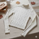 ZARA  KNIT Women’s Long Sleeve Cable Knit Turtleneck Sweater Photo 0