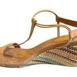 Style & Co New Without Box Elegant Tan Wedge Sandals W/ Multicolor Boho Heel Size 12 Photo 0