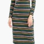 J.Crew Striped Navy/Pink/Green Long Sleeve Midi Dress Photo 0