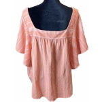 Sonoma  Size 2X Peach White Stripe Cotton Top Shirt Square‎ Neck Flutter Sleeves Photo 1