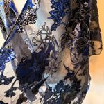 Source Unknown Sheer Floral Kimono Blue Black‎ Burnout  Shawl Whimsey Goth Open Front Evening Photo 2