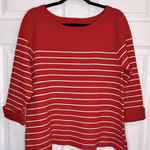 Tahari NWT -  Women’s Red Boatneck Stripe 3/4 Sleeve Sweater - Size XL. Photo 0