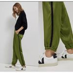 Anthropologie Diandra Green Satin Pleated Joggers Size 16. B-3 Photo 3