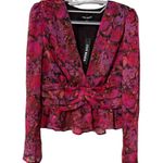 Steve Madden Azura Top Long Sleeve Floral Metallic Crepe Blouse Pink NWT Medium Photo 1
