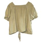 Talbots  Linen Boxy Top Women XL Button Up Tie Front Puff Sleeves Coastal Granola Photo 4