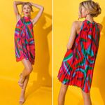 Flying Tomato Forever Unique Mini Dress Small Multicolor Pleated Halter Tie Back Photo 1