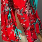 Glamorous Tie sleeve Sleek bright red and beautiful blue ties floral top Sz 14 L Photo 4