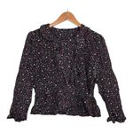 Madewell Black Silk Ruffle-Hem Wrap Top in Starry Night Women’s Size Large Photo 0
