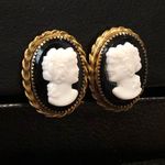 Frame 12K Victorian Black and White Lady Cameo Earrings With Gold and Backings Photo 1