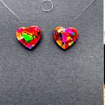 Colorful Heart Stud Earrings rainbow acrylic cute bright barbie vintage NEW Red Photo 1