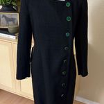 POMANDER PLACE NEW Black Tweed Retro Winslet Green Button Mini Dress Size Medium Photo 3