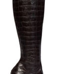 Dries Van Noten $1250  Brown Leather Croc Embossed Knee High Boots Photo 0