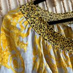 Cache Cheetah Y2k Baby Blue Gold 100% Silk 2000s Ornate Smocked Blouse Top Large Photo 3