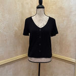 Elodie  black from button knit top corset lines short sleeves Sz L Photo 2
