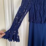 Adrianna Papell Off Shoulder Crepe Jumpsuit With Lace Bodice Navy Blue Size 2 Photo 5