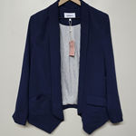Quince Crepe Open Front Blazer Sz M Navy Blue Wrinklefree Career Shoulder Pads Photo 0