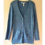 Diane Von Furstenberg  Sz L Belted Blue Stretch Cardigan Pockets Long Sleeve Photo 1
