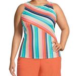 LANDS' END Pink and Blue Size 10 Chlorine Resistant High Neck Tankini Swim Top Photo 0