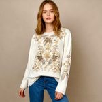 Johnny Was NWOT  Embroidered Floral Waffle Knit Sweatshirt Size S Crew Neck Photo 0