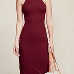 Reformation Carson Red Rib Knit Open Back Bodycon Midi Dress Size Medium Photo 0